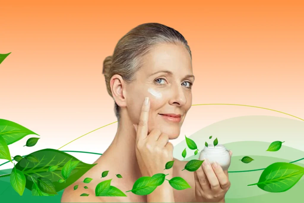 mujer aplicando cosméticos anti edad