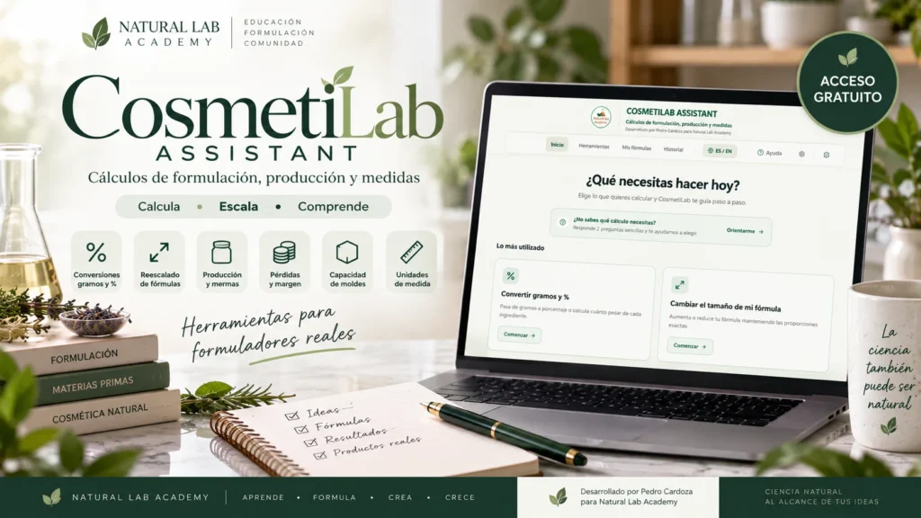 CosmetiLab Assistant de Natural Lab Academy, herramienta de cálculos para formulación cosmética